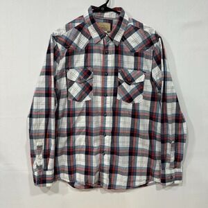 Roebuck‎ & Co Western Shirt Men's M Plaid Pearl Snap Long Sleeve Cowboy Style